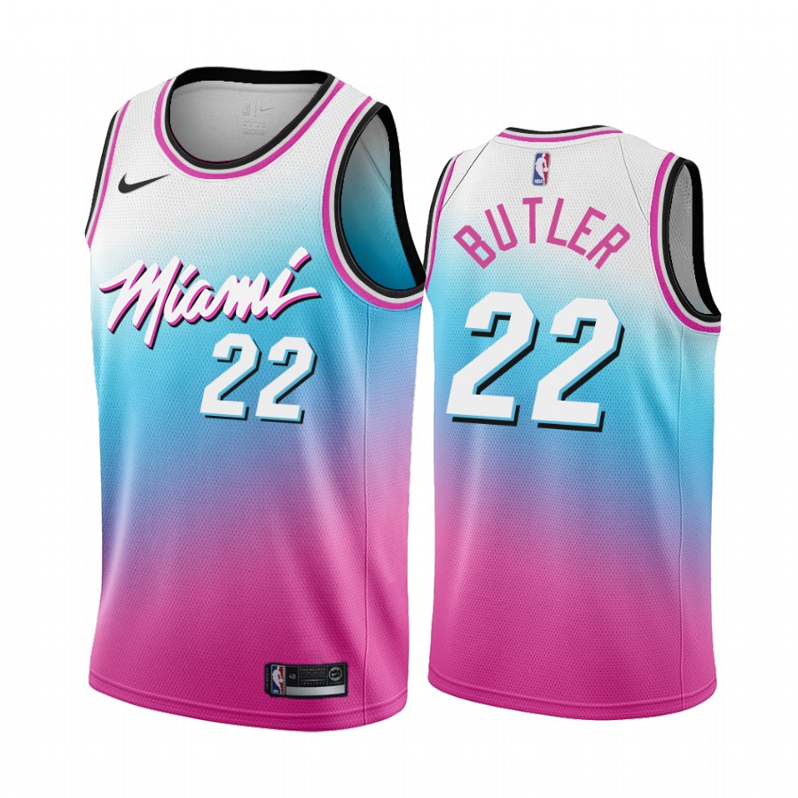 Men's Miami Heat #22 Jimmy Butler Blue/Pink City Edition Stitched Jersey