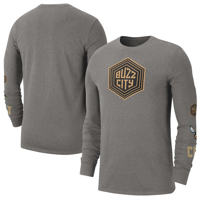 Men's Charlotte Hornets Grey 2022/23 City Edition Essential Expressive Long Sleeve T-Shirt