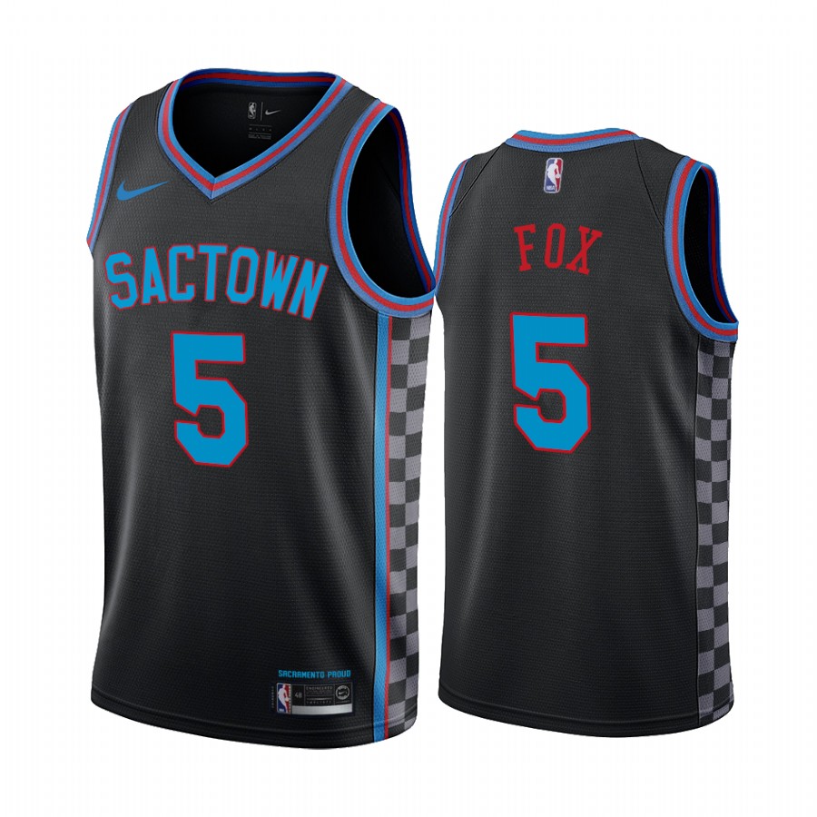 Men's Sacramento Kings #5 De'Aaron Fox Black City Edition Stitched Jersey