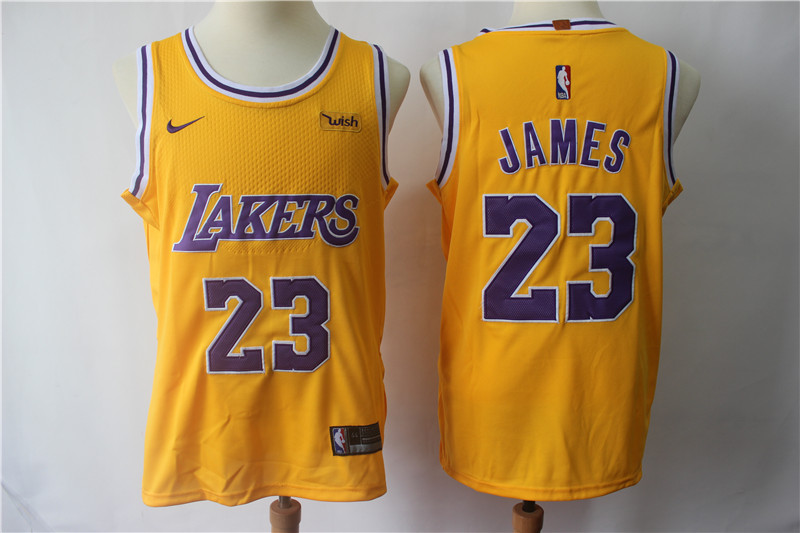 Men's Los Angeles Lakers #23 LeBron James Yellow Nike Authentic Stitched Jersey