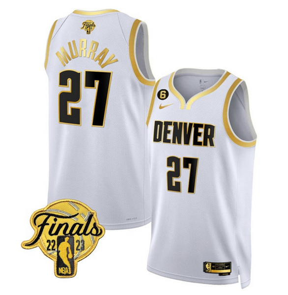 Men's Denver Nuggets Active Player Custom White Gold Edition 2023 Finals Collection With NO.6 Patch Stitched Basketball Jersey