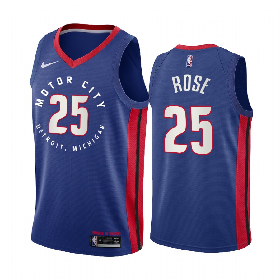 Men's Detroit Pistons #25 Derrick Rose 2020 Blue City Edition Stitched Jersey