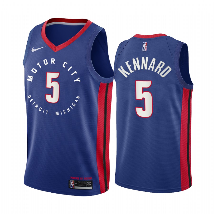 Men's Detroit Pistons #5 Luke Kennard 2020 Blue City Edition Stitched Jersey
