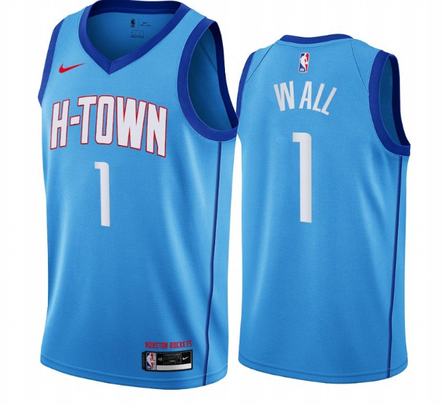 Men's Houston Rockets #1 John Wall 2020/21 Blue City Edition Swingman Stitched NBA Jersey