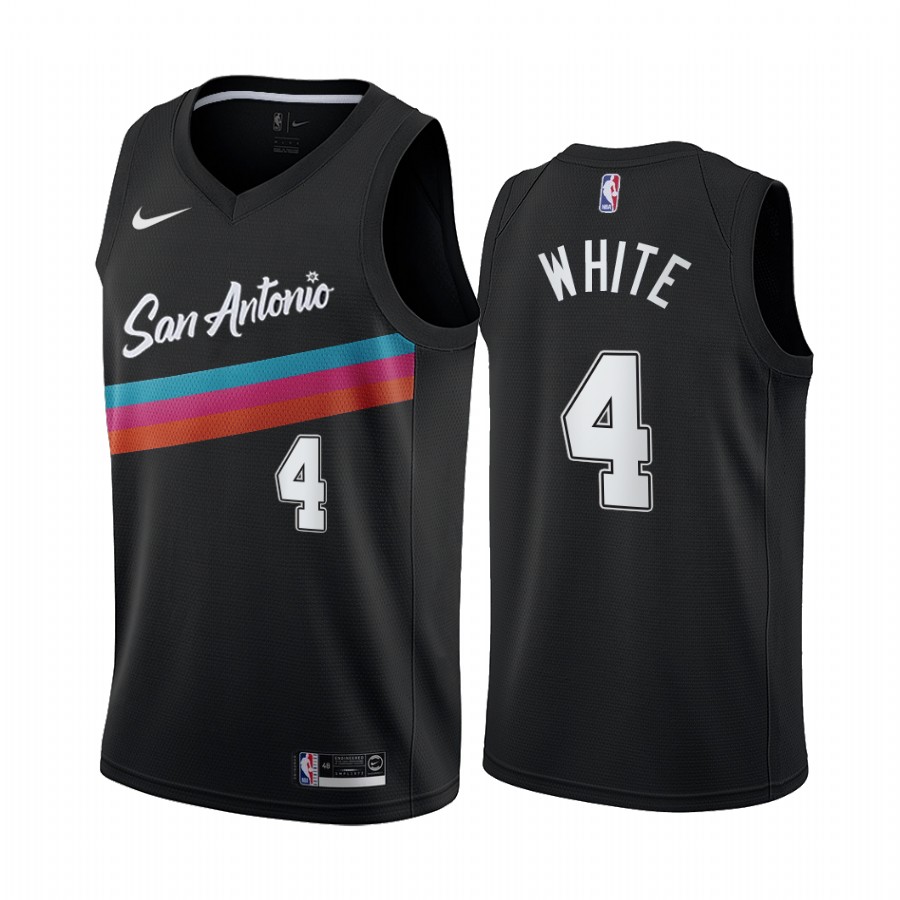 Men's San Antonio Spurs #4 Derrick White 2020 Black City Edition Stitched Jersey