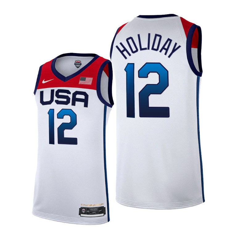 Men's USA Basketball #12 Jrue Holiday 2021 White Tokyo Olympics Stitched Home Jersey