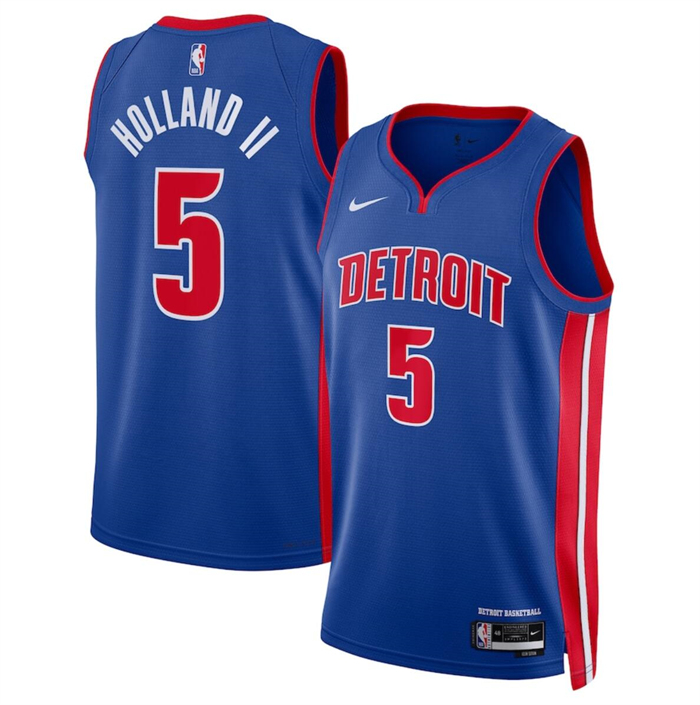 Men's Detroit Pistons #5 Ron Holland II Blue 2024 Draft  Icon Edition Stitched Jersey
