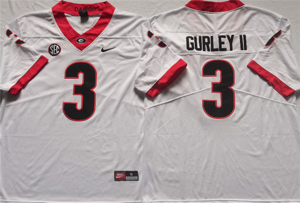 Men’s Georgia Bulldogs #3 GURLEY II White College Football Stitched Jersey