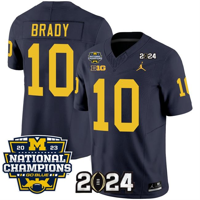 Men's Michigan Wolverines #10 Tom Brady Navy 2024 F.U.S.E. With 2023 National Champions Patch Stitched Jersey