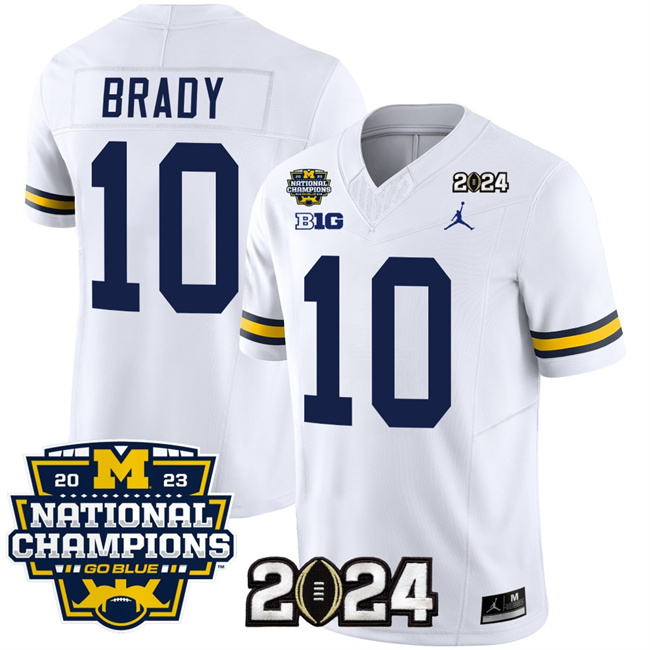 Men's Michigan Wolverines #10 Tom Brady White 2024 F.U.S.E. With 2023 National Champions Patch Stitched Jersey