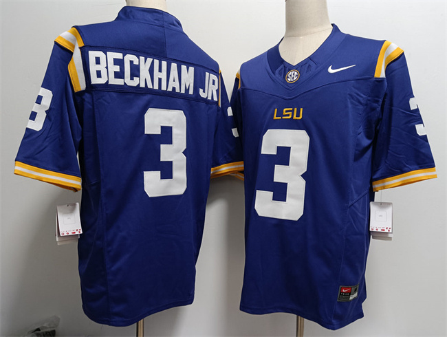Men's LSU Tigers #3 Odell Beckham Jr Purple 2023 F.U.S.E Stitched Baseball Jersey