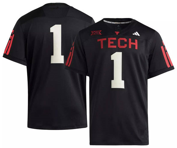 Men's Texas Tech Red Raiders #1 Black Strategy 100 Years Anniversary Jersey