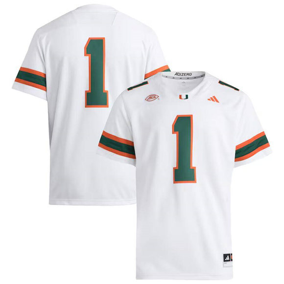 Men's Miami Hurricanes #1 White Stitched Football Jersey