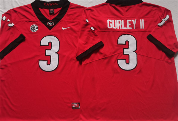 Men’s Georgia Bulldogs #3 GURLEY II Red College Football Stitched Jersey