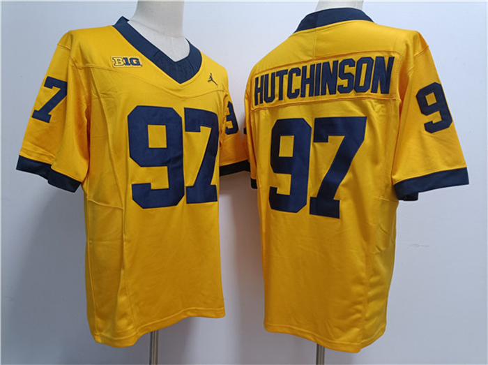 Men's Michigan Wolverines #97 Aidan Hutchinson 2023 F.U.S.E. Yellow Stitched Jersey