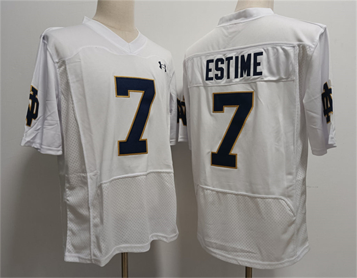 Men's Notre Dame Fighting Irish #7 Audric Estime White With Name Stitched Jersey