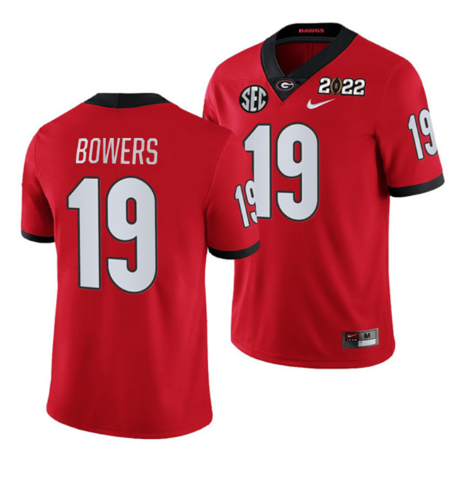 Men’s Georgia Bulldogs #19 Brock Bowers 2022 Patch Red College Football Stitched Jersey