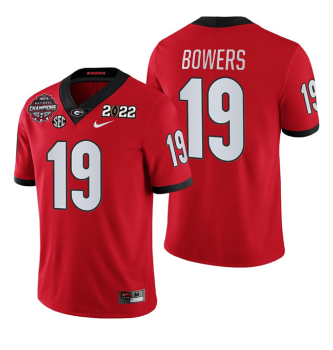 Men’s Georgia Bulldogs #19 Brock Bowers 2021/22 CFP National Champions Red College Football Stitched Jersey