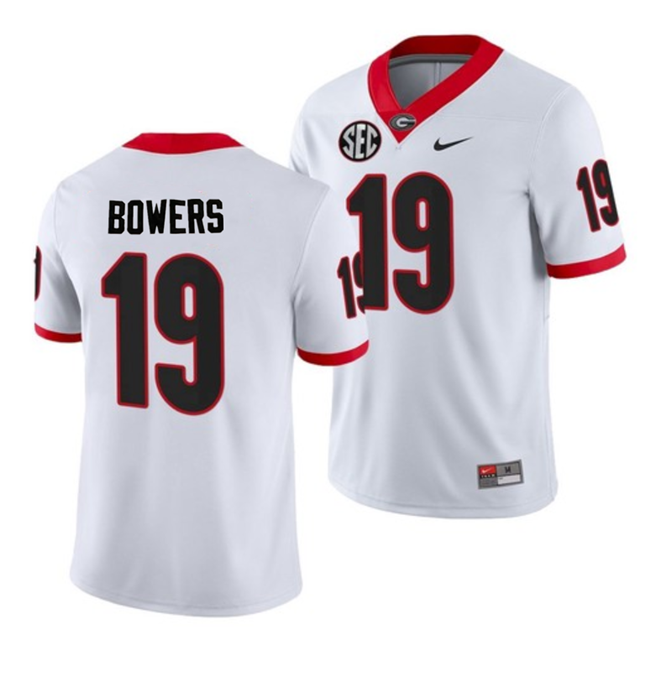 Men’s Georgia Bulldogs #19 Brock Bowers White College Football Stitched Jersey