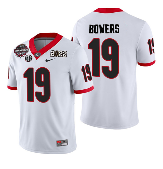 Men’s Georgia Bulldogs #19 Brock Bowers 2021/22 CFP National Champions White College Football Stitched Jersey