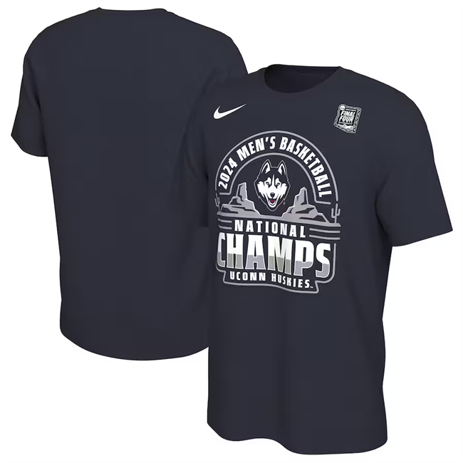 Men's UConn Huskies Navy 2024 Basketball National Champions Celebration T-Shirt