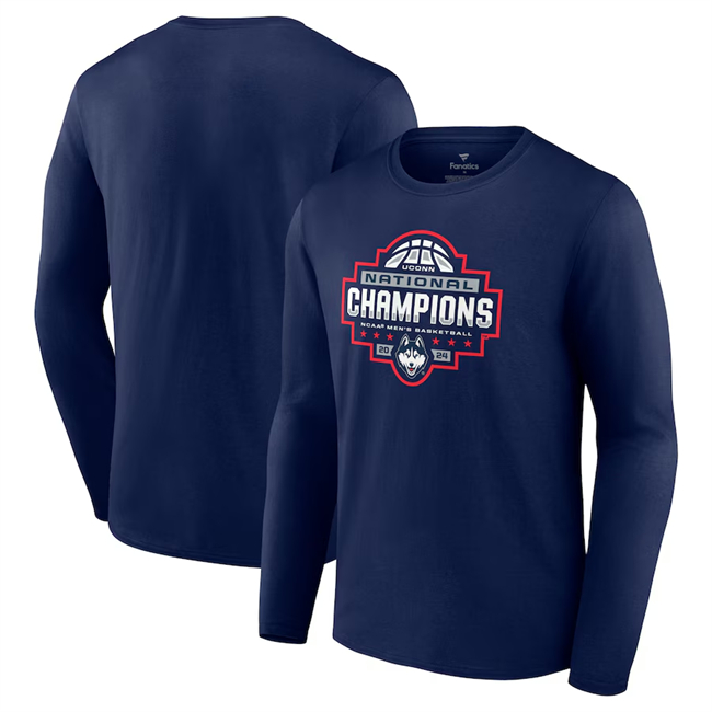 Men's UConn Huskies Navy 2024 Basketball National Champions Official Logo Long Sleeve T-Shirt