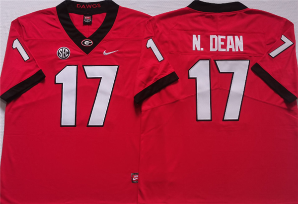 Men’s Georgia Bulldogs #17 N.DEAN Red College Football Stitched Jersey