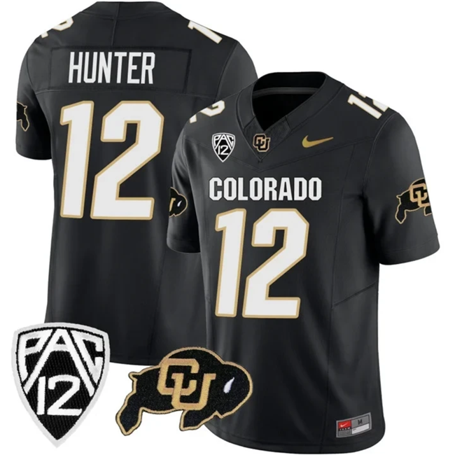 Men's Colorado Buffaloes #12 Travis Hunter Black 2023 F.U.S.E. With PAC-12 Patch Stitched Football Jersey