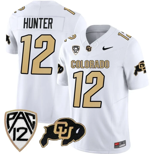 Men's Colorado Buffaloes #12 Travis Hunter White 2023 F.U.S.E. With PAC-12 Patch Stitched Football Jersey