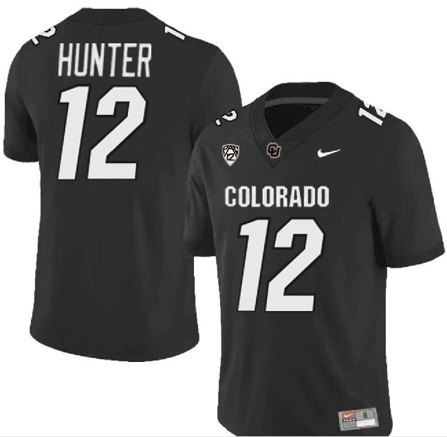 Men's Colorado Buffaloes #12 Travis Hunter Black With PAC-12 Patch Stitched Football Jersey