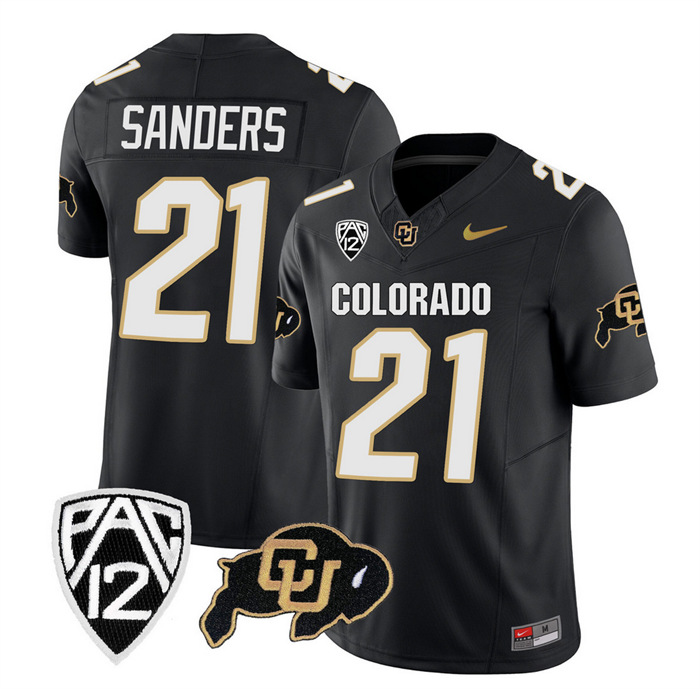 Men's Colorado Buffaloes #21 Shilo Sanders Black 2023 F.U.S.E. With PAC-12 Patch Stitched Football Jersey