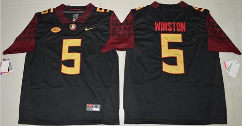 Seminoles #5 Jameis Winston Black Stitched NCAA Limited Jersey