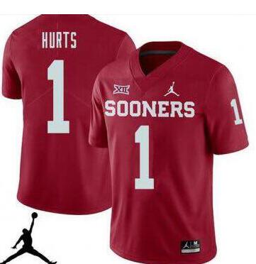 Oklahoma Sooners #1 Jalen Hurts Red Stitched NCAA Jersey