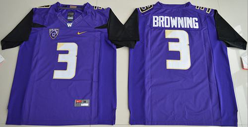 Huskies #3 Jake Browning Purple Limited Stitched NCAA Jersey
