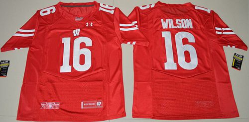 Badgers #16 Russell Wilson Red Under Armour Stitched NCAA Jersey