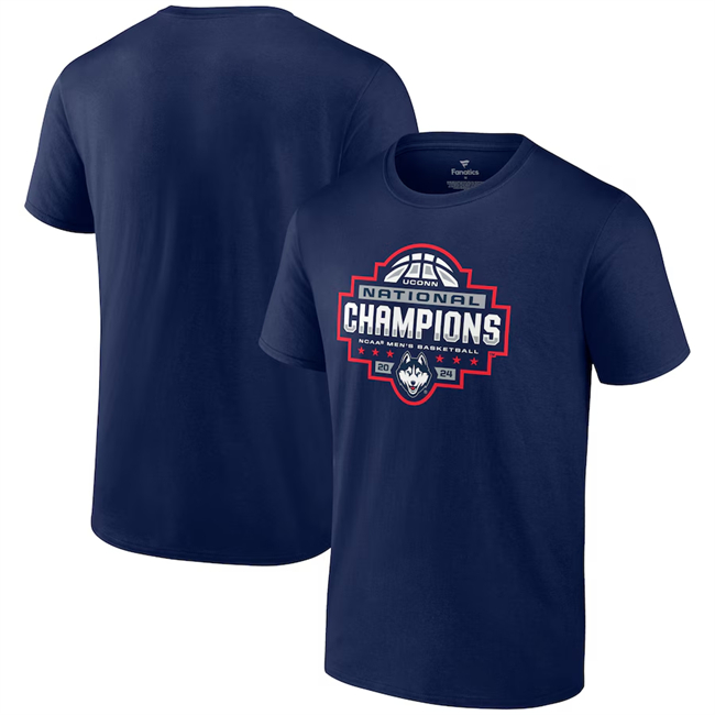 Men's UConn Huskies Navy 2024 Basketball National Champions Logo T-Shirt