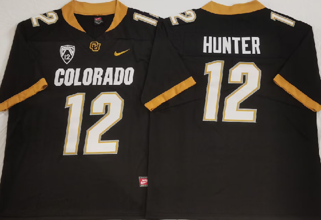 Men's Colorado Buffaloes #12 Travis Hunter Black With PAC-12 Patch Stitched Football Jersey