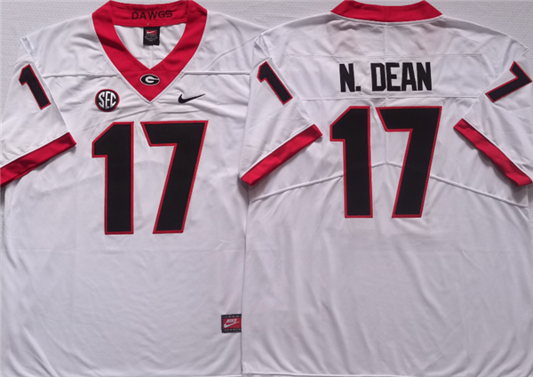 Men’s Georgia Bulldogs #17 N.DEAN White College Football Stitched Jersey