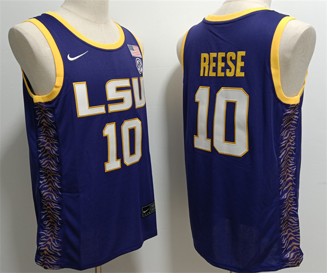 Men's LSU Tigers #10 Angel Reese Purple Stitched Baseball Jersey