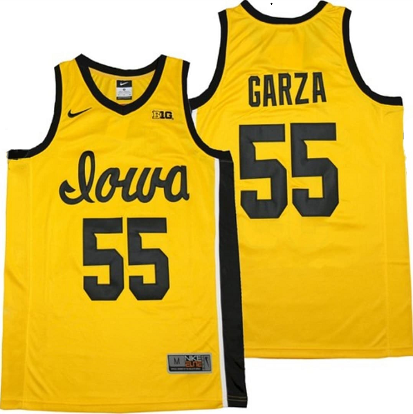 Men's Iowa Hawkeyes #55 Luka Garza Yellow Basketball Stitched Jersey