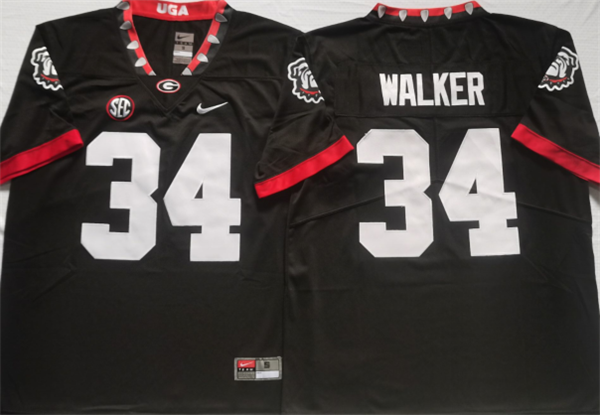Men’s Georgia Bulldogs #34 WALKER Black College Football Stitched Jersey