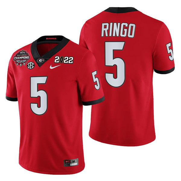 Men’s Georgia Bulldogs #5 Kelee Ringo 2021/22 CFP National Champions Red College Football Stitched Jersey