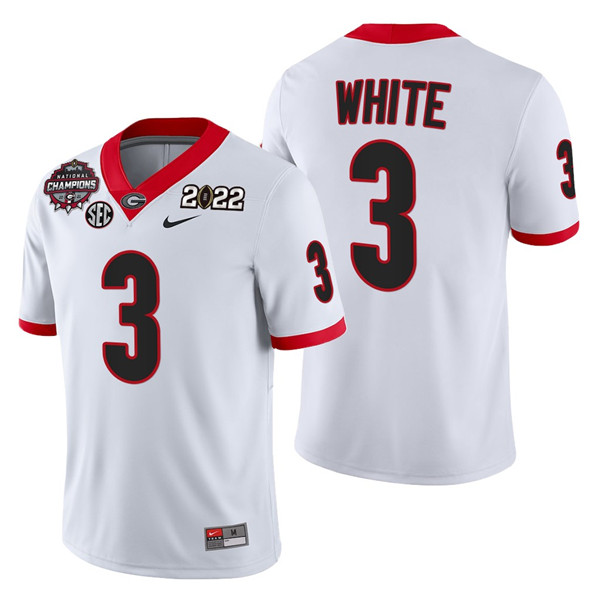 Men’s Georgia Bulldogs #3 Zamir White 2021/22 CFP National Champions White College Football Stitched Jersey