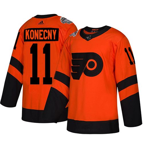 Men's Philadelphia Flyers #11 Travis Konecny Orange 2019 NHL Stadium Series Stitched Jersey