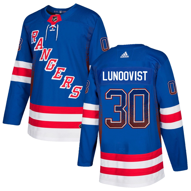 Men's New York Rangers #30 Henrik Lundqvist Royal Blue Drift Fashion Stitched NHL Jersey