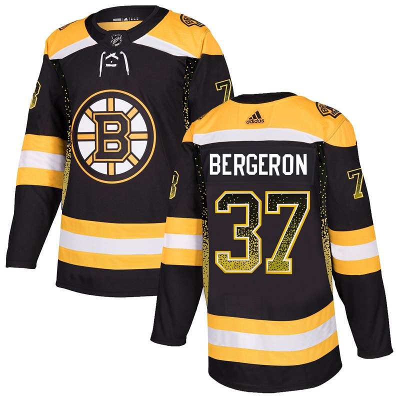 Men's Boston Bruins #37 Patrice Bergeron Black Drift Fashion Stitched NHL Jersey