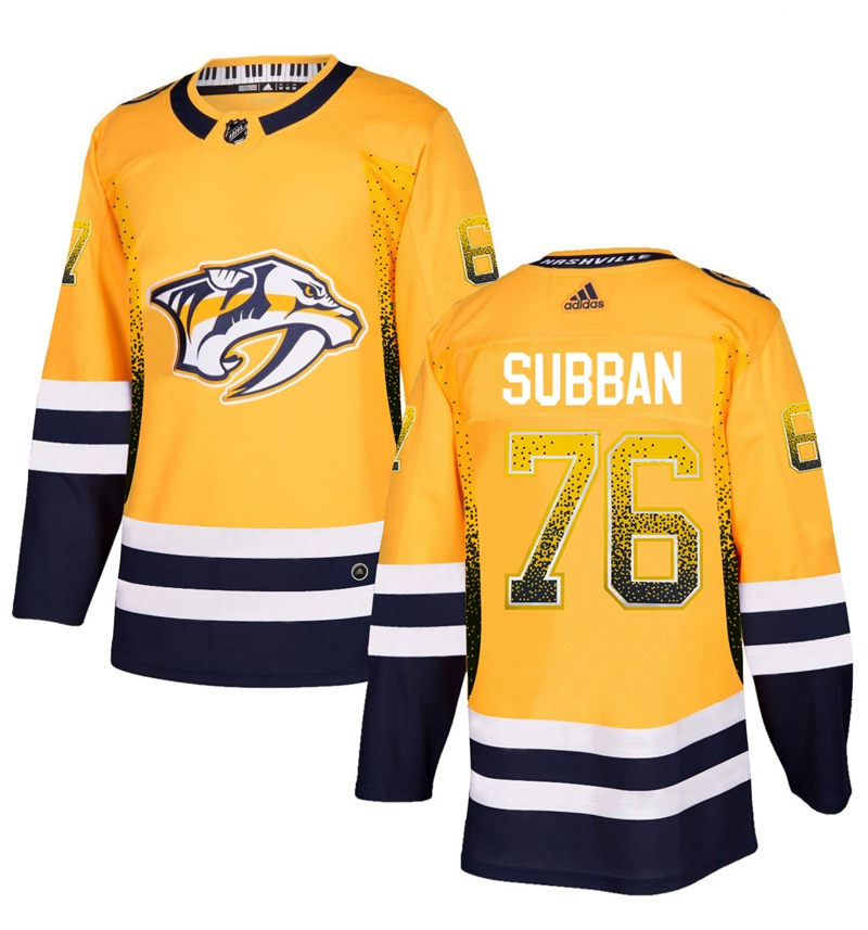Men's Nashville Predators #76 P.K Subban Yellow Drift Fashion Stitched NHL Jersey