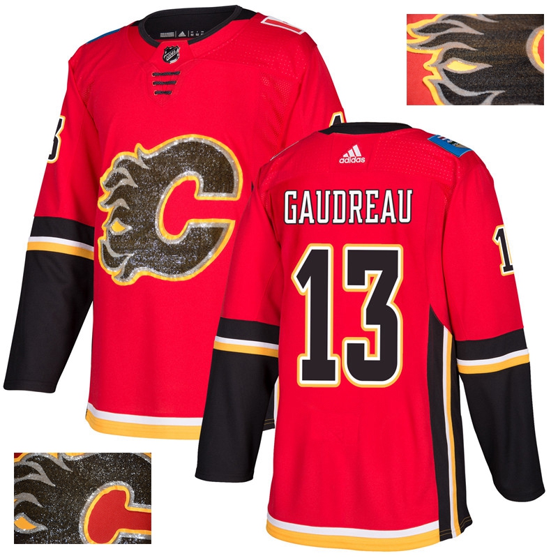 Men's Calgary Flames #13 Johnny Gaudreau Red Fashion Gold Stitched NHL Jersey