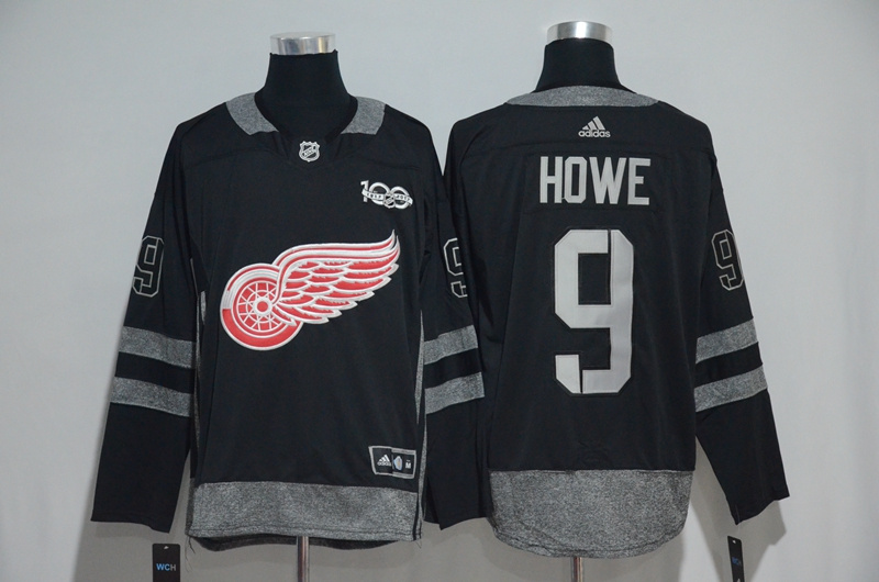 Detroit Red Wings #9 Gordie Howe Black Men's 1917-2017 100th Anniversary Stitched NHL Jersey