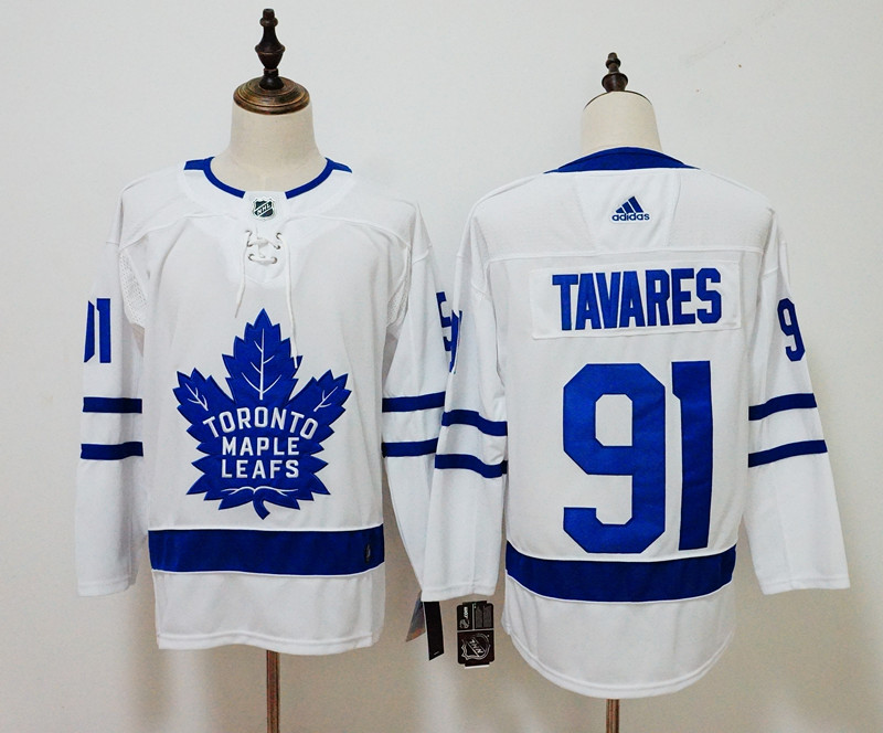 Men's Adidas Toronto Maple Leafs #91 John Tavares White Stitched NHL Jersey